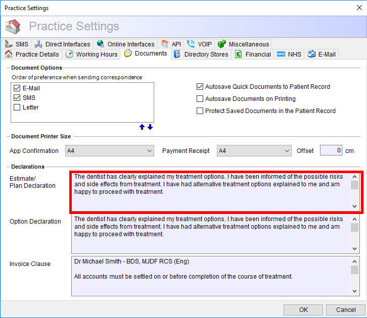 practice settings declarations